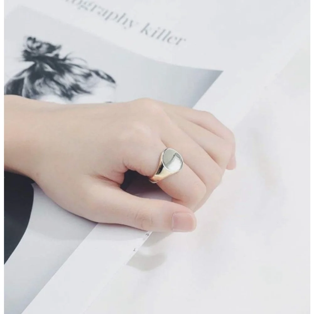 Chunky Solid‎ Unisex 14k White Gold Plated Sterling Signet Ring, Adjustable
